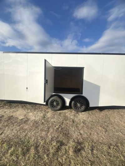 New 2027 Rock Solid Cargo 8.5x20 Tandem Axle Car Racing Trailer –White Polycore Super Stealth Blackout Package