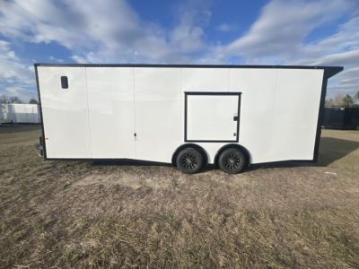 New 2027 Rock Solid Cargo 8.5x20 Tandem Axle Car Racing Trailer –White Polycore Super Stealth Blackout Package