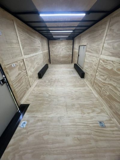 New 2027 Rock Solid Cargo 8.5x20 Tandem Axle Car Racing Trailer –White Polycore Super Stealth Blackout Package