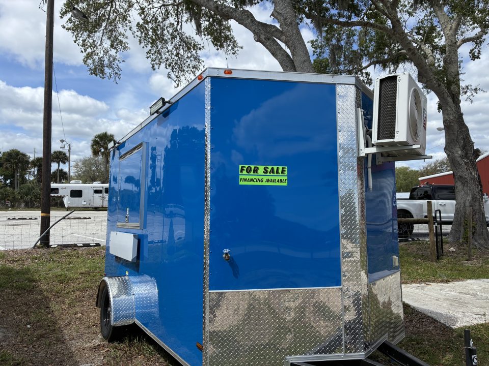 Used 2025 All World Trailers 7 x 12 Blue Food Truck Concession Trailer