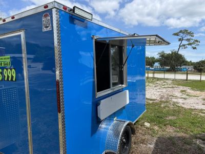 Used 2025 All World Trailers 7 x 12 Blue Food Truck Concession Trailer