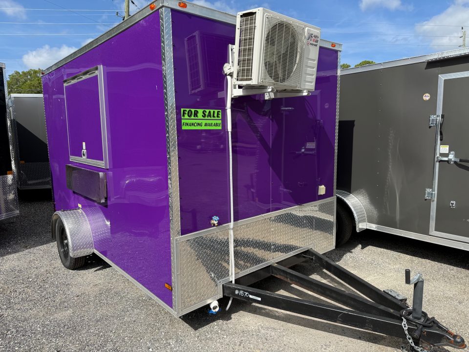 Used 2025 All World Trailers 7 x 12 Purple Food Trailer with Fridge & Dish Washing Stations Concession