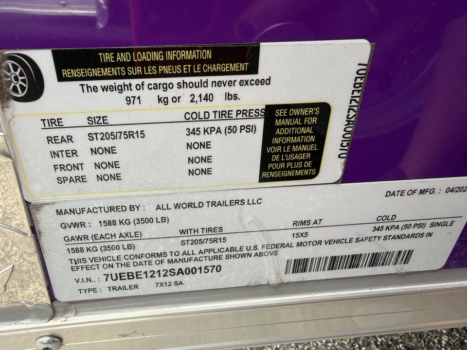 Used 2025 All World Trailers 7 x 12 Purple Food Trailer with Fridge & Dish Washing Stations Concession