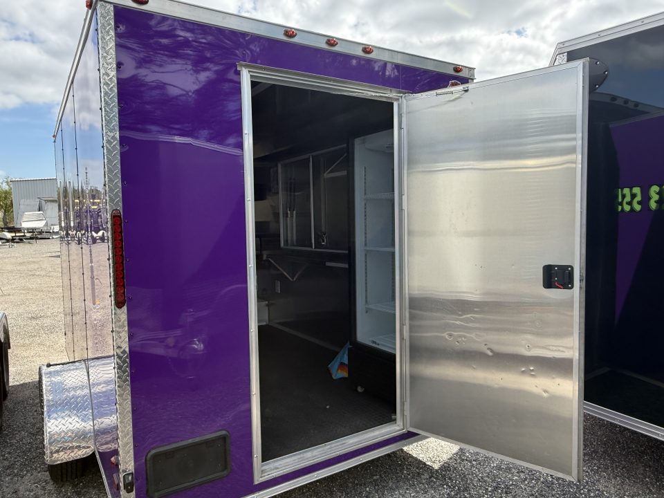 Used 2025 All World Trailers 7 x 12 Purple Food Trailer with Fridge & Dish Washing Stations Concession