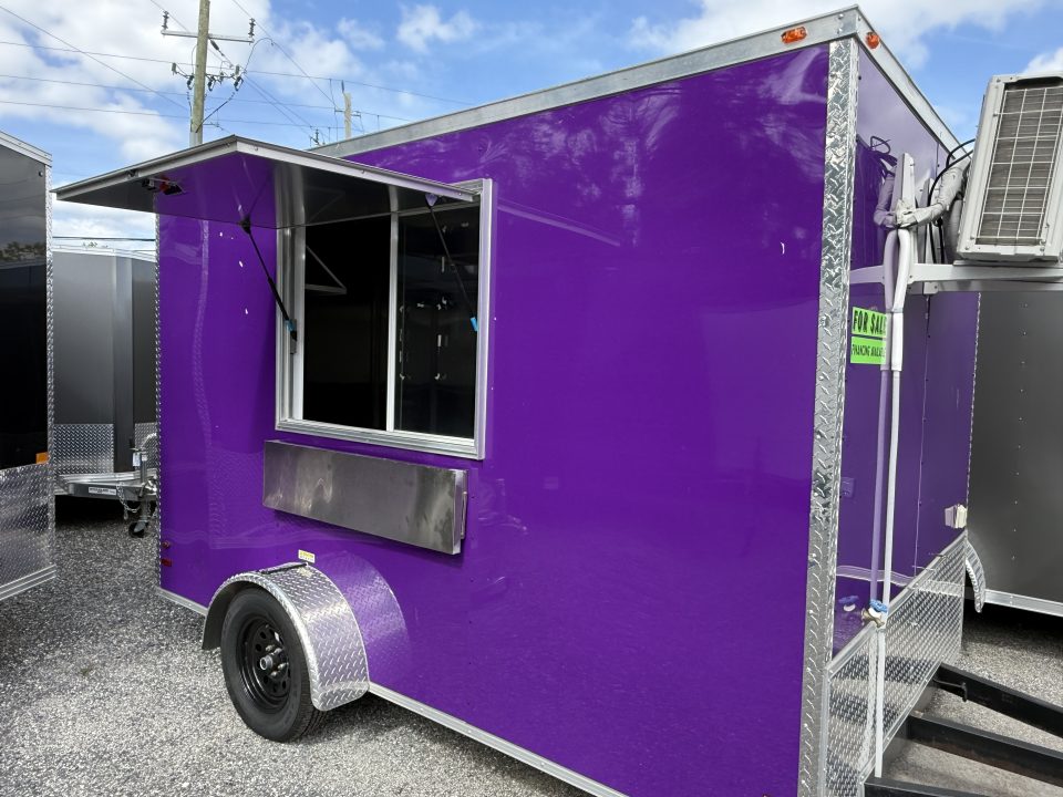 Used 2025 All World Trailers 7 x 12 Purple Food Trailer with Fridge & Dish Washing Stations Concession