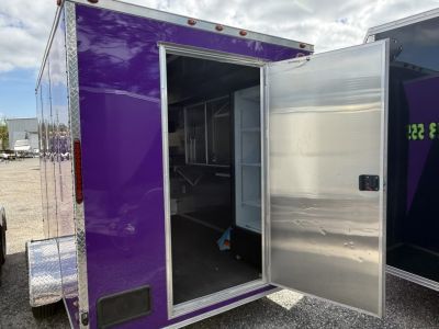 Used 2025 All World Trailers 7 x 12 Purple Food Trailer with Fridge & Dish Washing Stations Concession