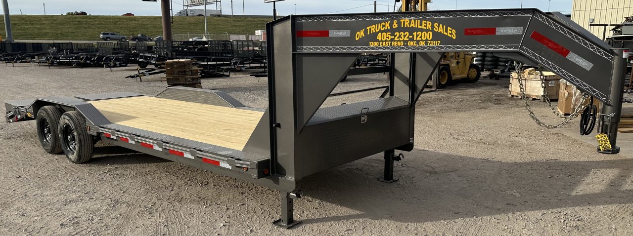 New 2026 East Texas Trailers 102"x24' Gooseneck Lowstyle w/ Drive over fenders & Mini Macho Dove Equipment Trailer