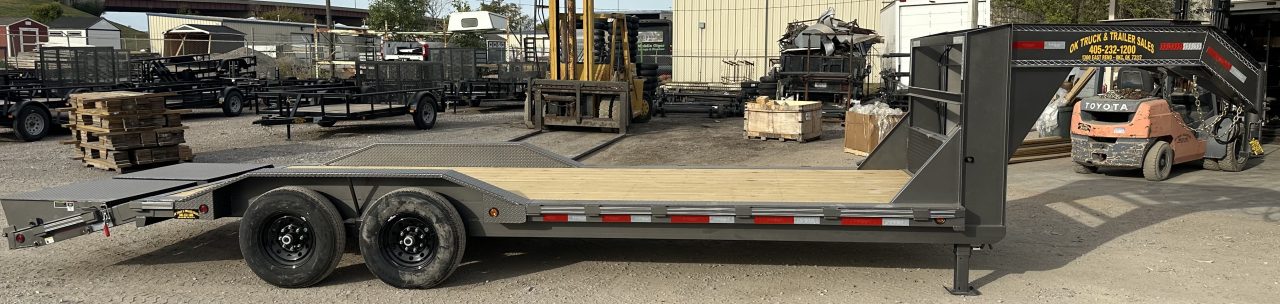 New 2026 East Texas Trailers 102"x24' Gooseneck Lowstyle w/ Drive over fenders & Mini Macho Dove Equipment Trailer