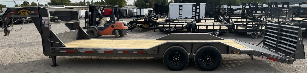 New 2026 East Texas Trailers 102"x24' Gooseneck Lowstyle w/ Drive over fenders & Mini Macho Dove Equipment Trailer