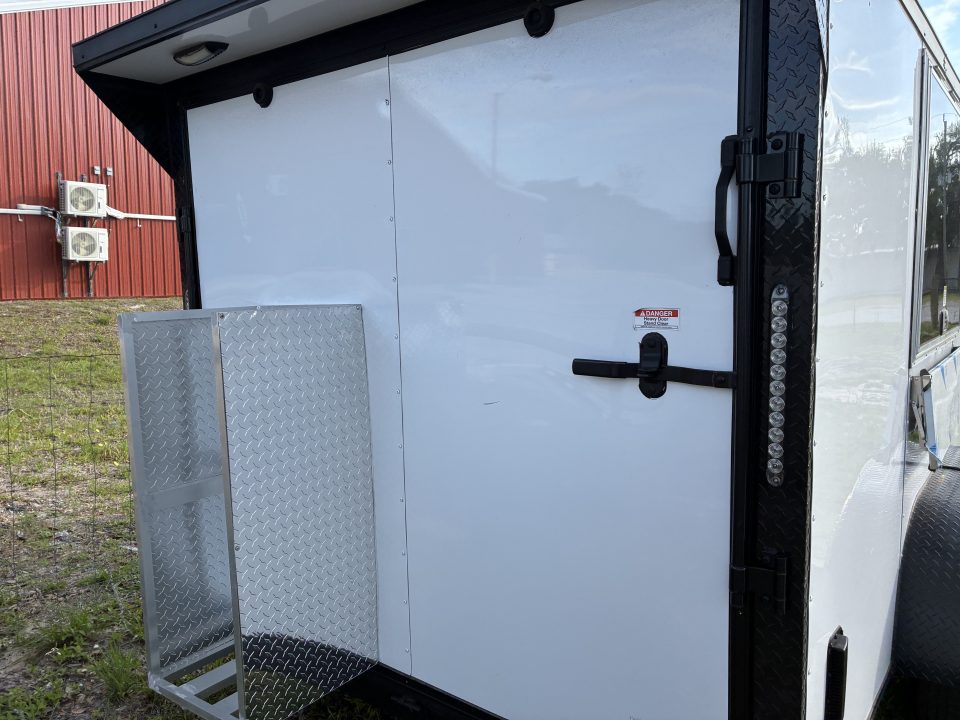 Used 2025 Cargo United LLC Food Truck 7 x 12 Dual Axle White with Blackout Package and Rear Wing with LED Lights Trailer Concession