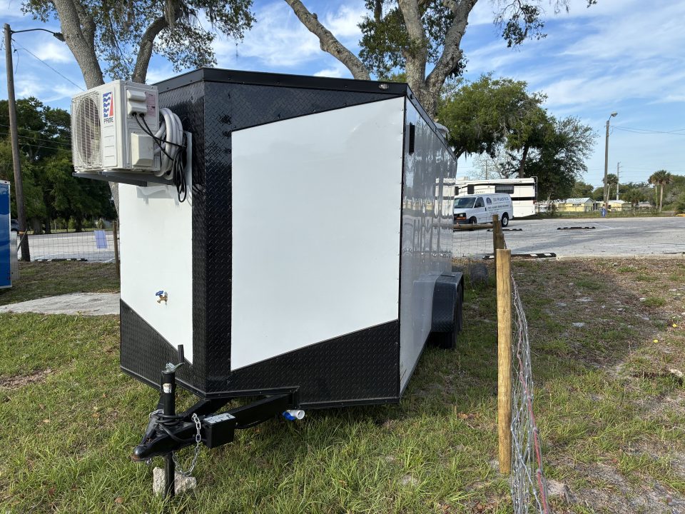 Used 2025 Cargo United LLC Food Truck 7 x 12 Dual Axle White with Blackout Package and Rear Wing with LED Lights Trailer Concession