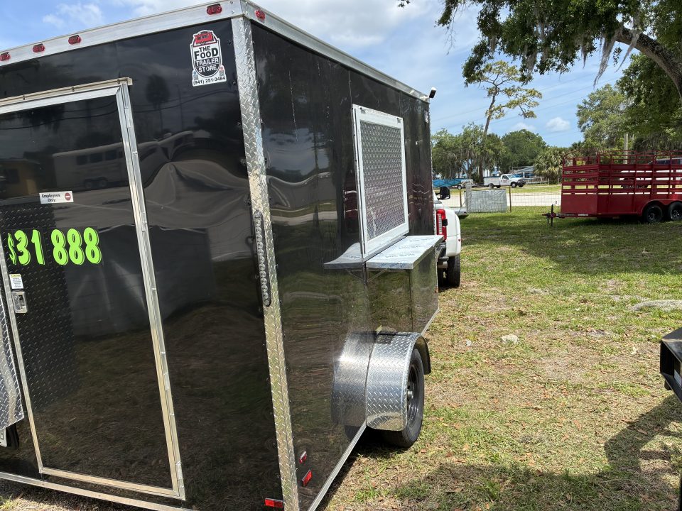Used 2025 All World Trailers 7 x 12 Black Single Axle Food Trailer Concession