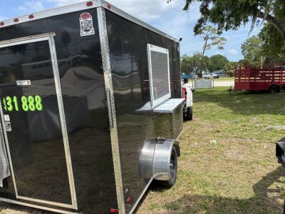 Used 2025 All World Trailers 7 x 12 Black Single Axle Food Trailer Concession