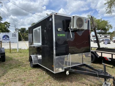 Used 2025 All World Trailers 7 x 12 Black Single Axle Food Trailer Concession