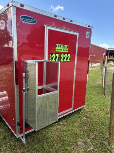 Used 2025 All World Trailers 7 x 12 Red Food Trailer with Pizza Ovens, AC & Propane Tank Holder Concession