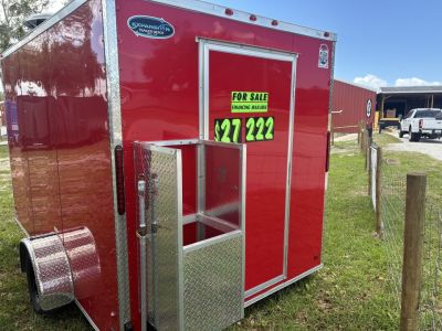 Used 2025 All World Trailers 7 x 12 Red Food Trailer with Pizza Ovens, AC & Propane Tank Holder Concession