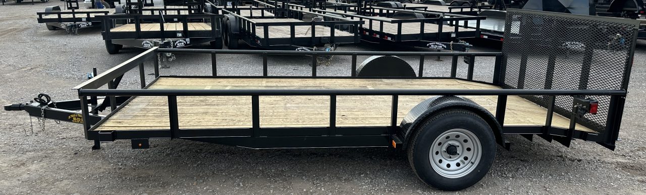 New 2026 Road Boss 83"x14' Single Axle with 3' Spring Assisted Gate, Dove Tail & Pipe Top Utility Trailer