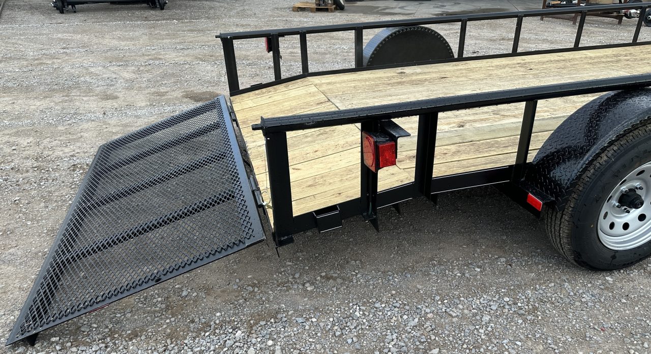 New 2026 Road Boss 83"x14' Single Axle with 3' Spring Assisted Gate, Dove Tail & Pipe Top Utility Trailer