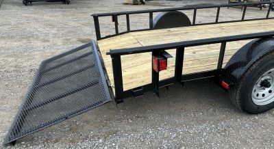 New 2026 Road Boss 83"x14' Single Axle with 3' Spring Assisted Gate, Dove Tail & Pipe Top Utility Trailer