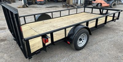 New 2026 Road Boss 83"x14' Single Axle with 3' Spring Assisted Gate, Dove Tail & Pipe Top Utility Trailer