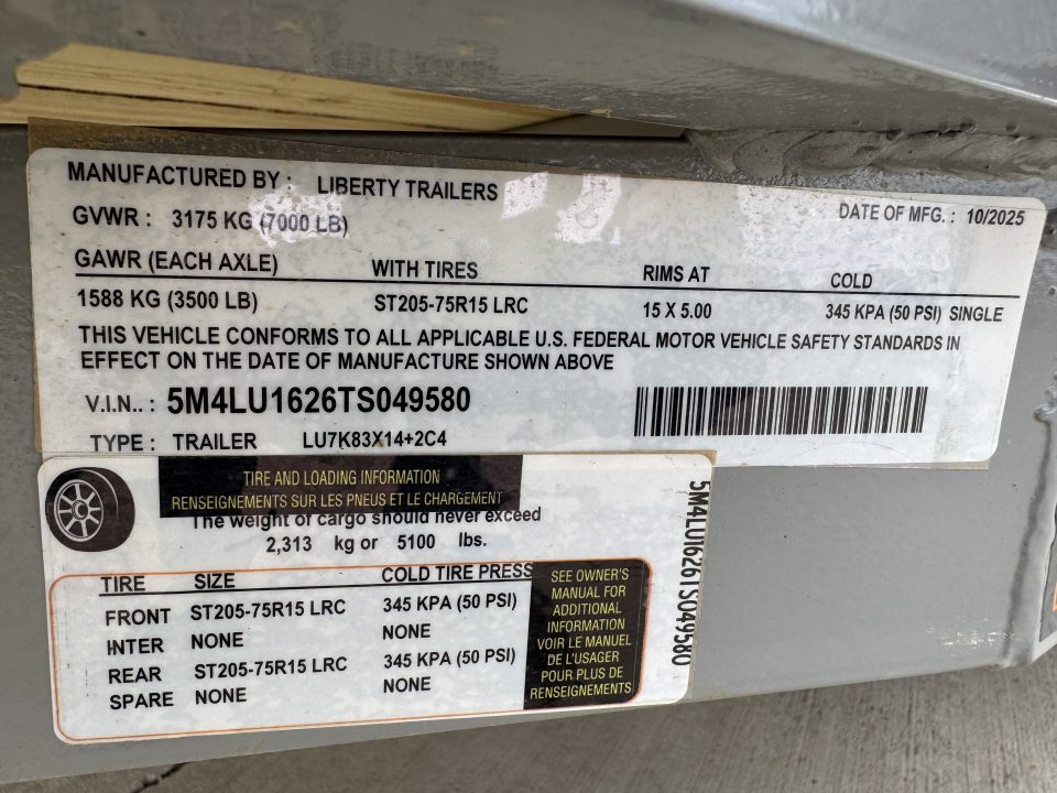 New 2026 Liberty lu7K83X14 Utility Trailer