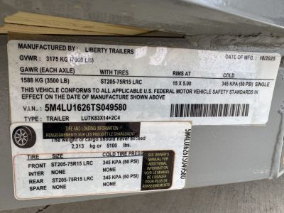 New 2026 Liberty lu7K83X14 Utility Trailer
