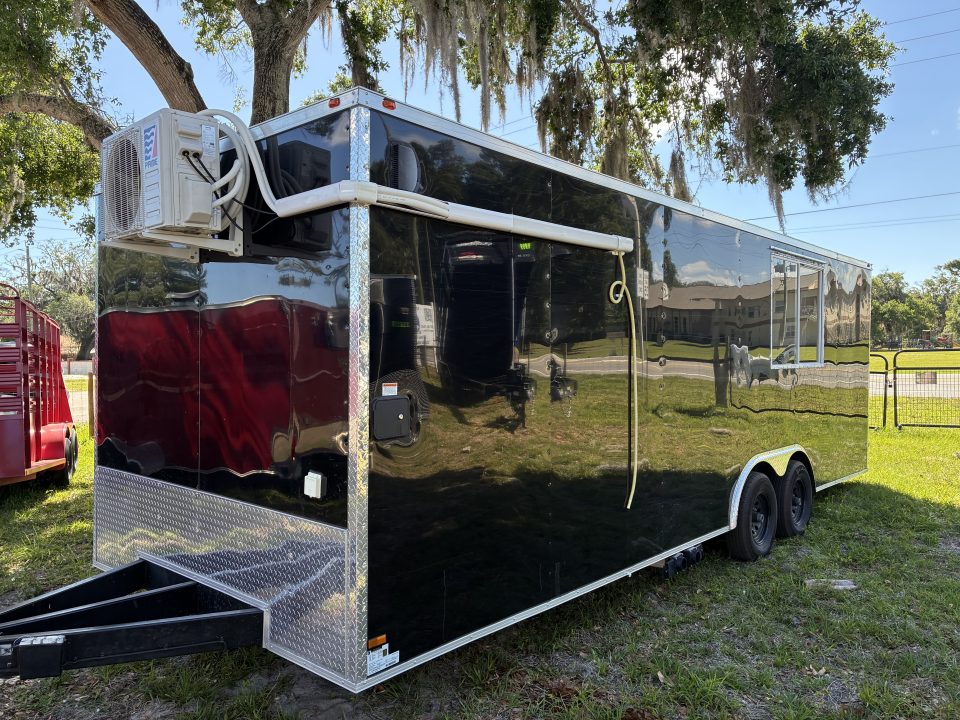 Used 2025 All World Trailers 8.5 X 24 Enclosed Travel Black Trailer with AC Unit with Bunk Beds and Bathroom Cargo / Enclosed Trailer