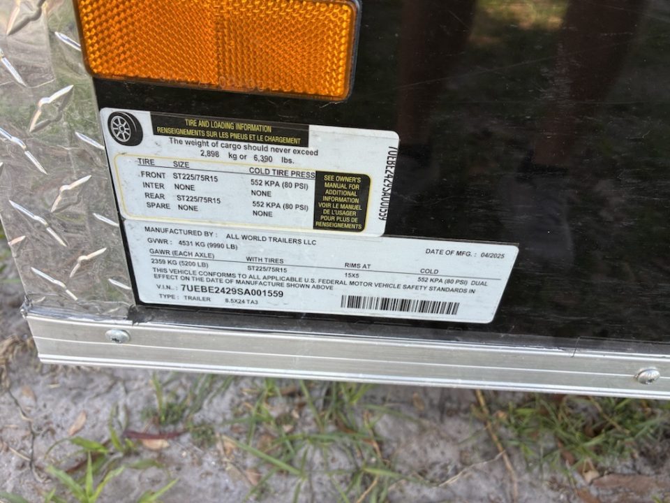 Used 2025 All World Trailers 8.5 X 24 Enclosed Travel Black Trailer with AC Unit with Bunk Beds and Bathroom Cargo / Enclosed Trailer