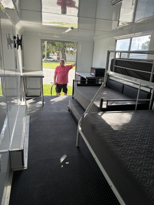 Used 2025 All World Trailers 8.5 X 24 Enclosed Travel Black Trailer with AC Unit with Bunk Beds and Bathroom Cargo / Enclosed Trailer