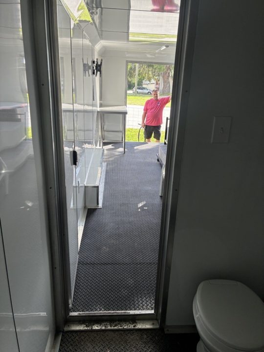 Used 2025 All World Trailers 8.5 X 24 Enclosed Travel Black Trailer with AC Unit with Bunk Beds and Bathroom Cargo / Enclosed Trailer