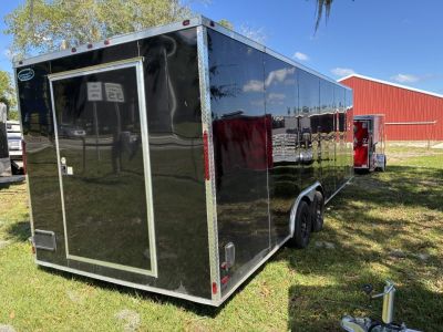 Used 2025 All World Trailers 8.5 X 24 Enclosed Travel Black Trailer with AC Unit with Bunk Beds and Bathroom Cargo / Enclosed Trailer