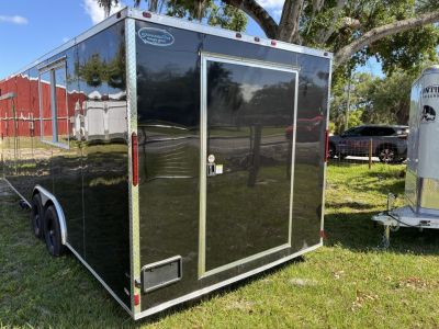 Used 2025 All World Trailers 8.5 X 24 Enclosed Travel Black Trailer with AC Unit with Bunk Beds and Bathroom Cargo / Enclosed Trailer