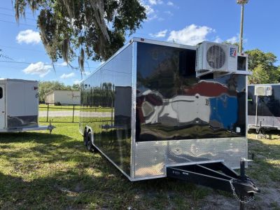 Used 2025 All World Trailers 8.5 X 24 Enclosed Travel Black Trailer with AC Unit with Bunk Beds and Bathroom Cargo / Enclosed Trailer