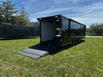 New 2026 Rock Solid Cargo 8.5x34 Bathroom/Race Trailer- Finished Interior-FLAT FRONT-7000LB Triple Torsion - 4X6 Escape Door - 25ft Awning