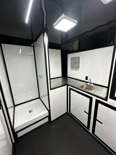 New 2026 Rock Solid Cargo 8.5x34 Bathroom/Race Trailer- Finished Interior-FLAT FRONT-7000LB Triple Torsion - 4X6 Escape Door - 25ft Awning
