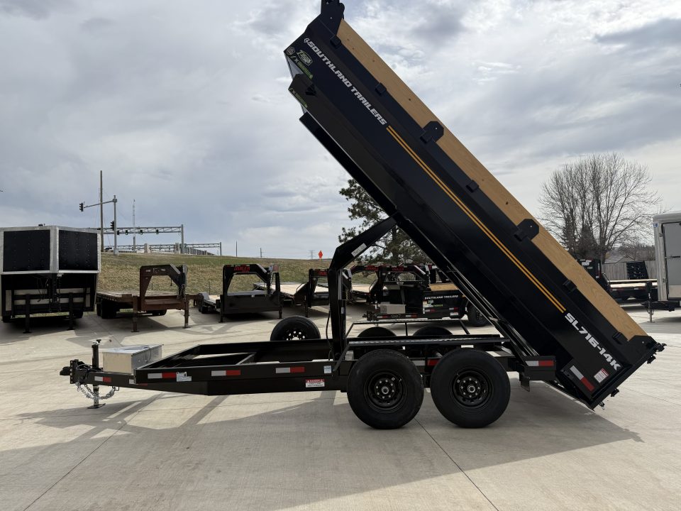 New NEW 2027 Southland 16ft Low Profile Dump Trailer 2-7000 lb axles =14K Scissor lift, Ramps, tarp, solar charger, trickle charger, D rings,