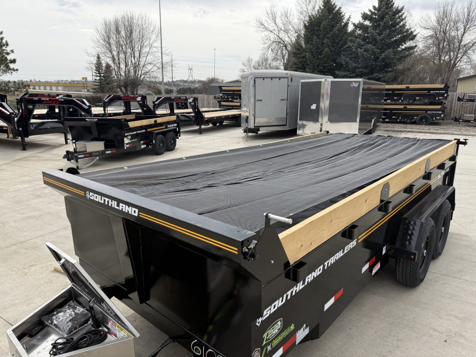 New NEW 2027 Southland 16ft Low Profile Dump Trailer 2-7000 lb axles =14K Scissor lift, Ramps, tarp, solar charger, trickle charger, D rings,