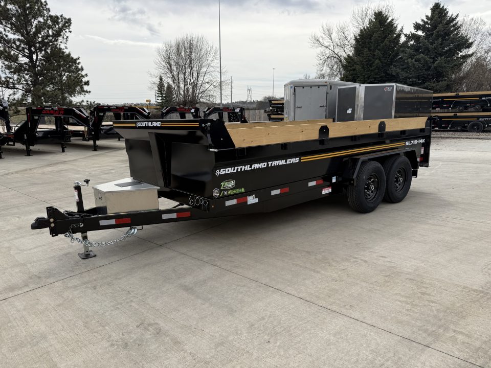 New NEW 2027 Southland 16ft Low Profile Dump Trailer 2-7000 lb axles =14K Scissor lift, Ramps, tarp, solar charger, trickle charger, D rings,