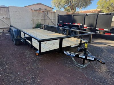 New 2026 Top Hat Trailers 83X16 Pipe Rail Utility Flatbed Trailer Pull out Ramps