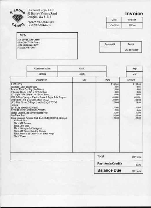 New 2026 Diamond Cargo 8.5' x 16' TA V-Nose Enclosed Trailer / 5 Year Warranty