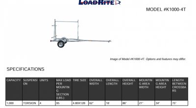 New 2027 Load Rite 4 Place Kayak Trailer w/ Swing up Jack
