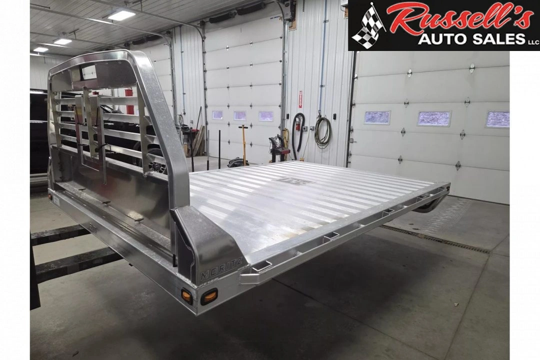 New Moritz International TBA8-114 DRW 84'' CA DRW ALUMINUM Flatbed w/Trap Door and Gooseneck Hitch Plate