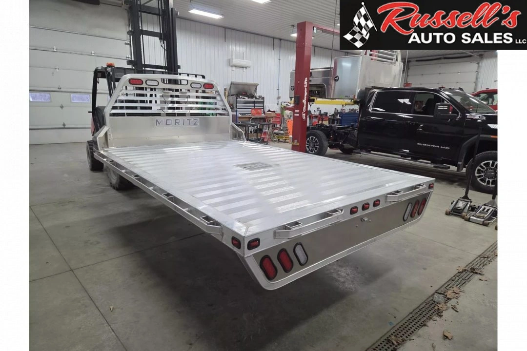 New Moritz International TBA8-114 DRW 84'' CA DRW ALUMINUM Flatbed w/Trap Door and Gooseneck Hitch Plate