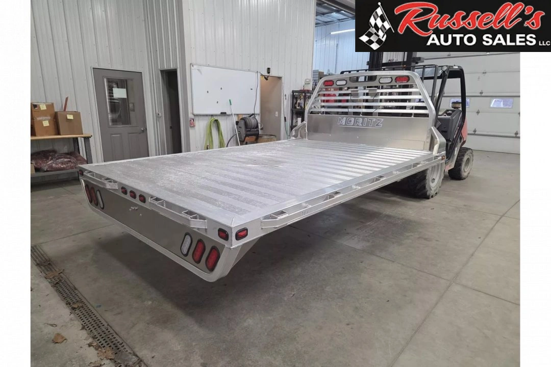 New Moritz International TBA8-114 DRW 84'' CA DRW ALUMINUM Flatbed w/Trap Door and Gooseneck Hitch Plate