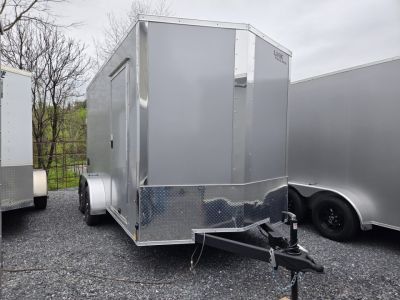 New 7 x 14 Look ST DLX V-Nose Cargo Trailer, 7k GVWR ***Silver PolyCor Composite Exterior, Ramp Door, Alum Wheels