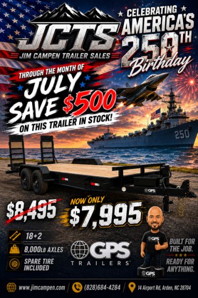 New 2026 GPS Trailers / EH Series / 82  Wide x 20' Long / 8 ton Capacity / 5' Ramps / PT Wood Floor / True 8 K Axles not Hybrid Axles / 215/75R17.5  Tire and Wheels / Toolbox