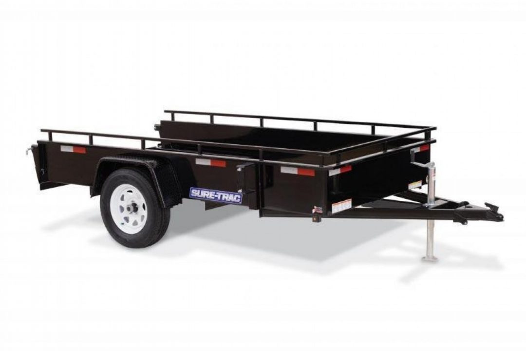 New 6 x 10 Sure Trac Steel High Side Utility Trailer, 3k GVWR ***w/Spring Assist Fold-Flat Gate, Spare Tire Mount, Set Back Jack