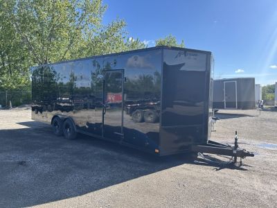 New 2026 Homesteader Trailer 24 FT ENCLOSED CAR HAULER 7 INT HT BLACK WITH BLACK OUT TRIM REAR SPOILER 10K GVWR