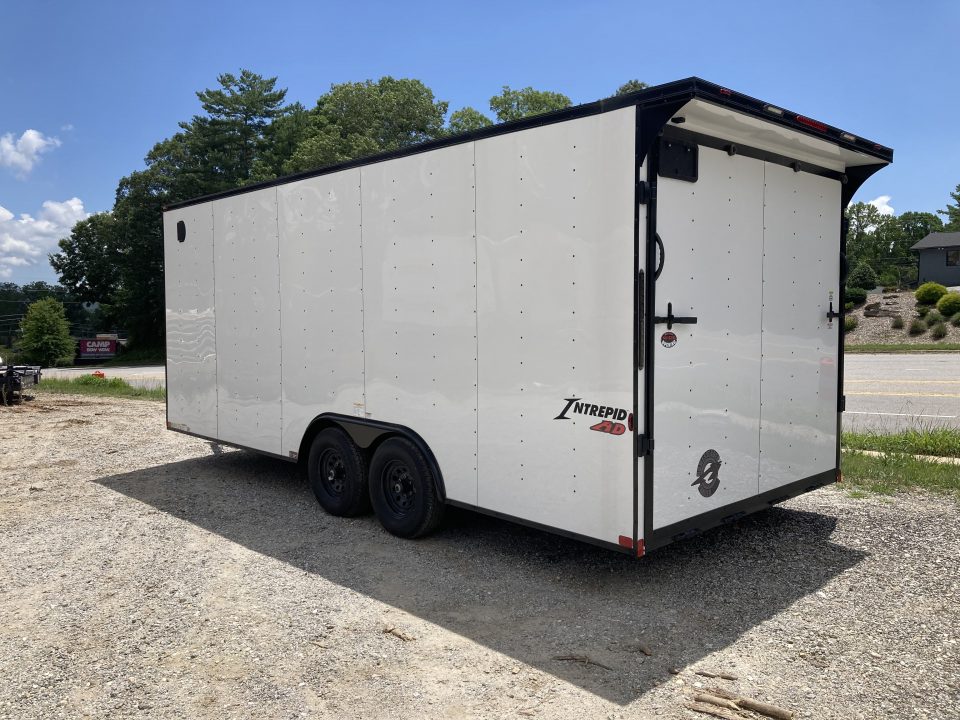 New 2026 HOMESTEADER CARGO TRAILER / INTREPID SERIES / 8..6'X20' / 32" SIDE DOOR / RAMP REAR DOOR / .080 WHITE POLY CORE ALUMINUM / BLACK OUT PKG / 7' INTERIOR HEIGHT / 5200# AXLES / REAR SPOILER W/ LOAD LIGHTS