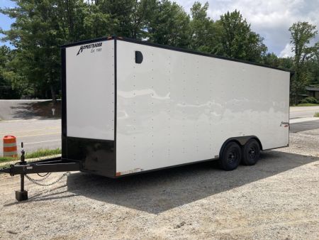 New 2026 HOMESTEADER CARGO TRAILER / INTREPID SERIES / 8..6'X20' / 32" SIDE DOOR / RAMP REAR DOOR / .080 WHITE POLY CORE ALUMINUM / BLACK OUT PKG / 7' INTERIOR HEIGHT / 5200# AXLES / REAR SPOILER W/ LOAD LIGHTS